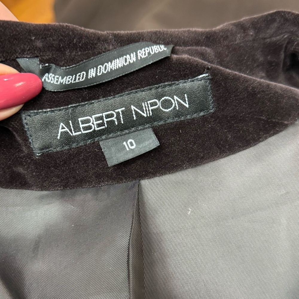 Vintage Albert Nipon Dark Brown Hooded Wool Long Winter Coat Velvet Trim Size 10 - Picture 3 of 11
